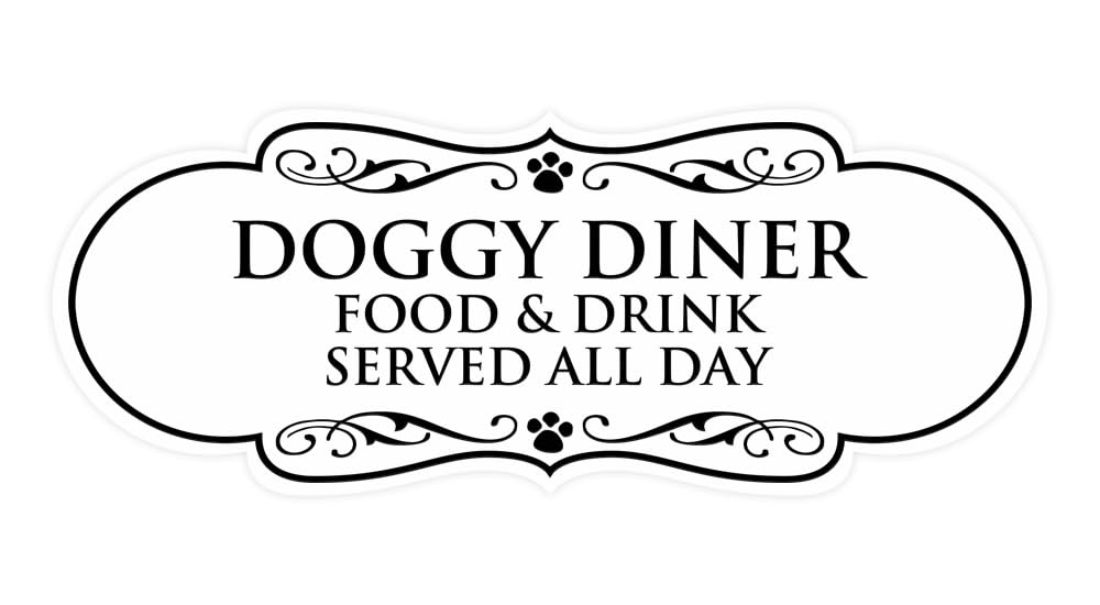 Motto Lita Designer Paws, Doggy Diner Food & Drink Served All Day Sign (White) - Medium