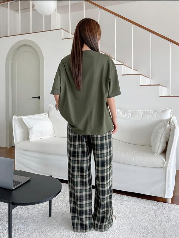 Image of KSHS Printed Round Neck Short Sleeve Nightsuit Set | Pajama Set | Casual Night Dress for Women
