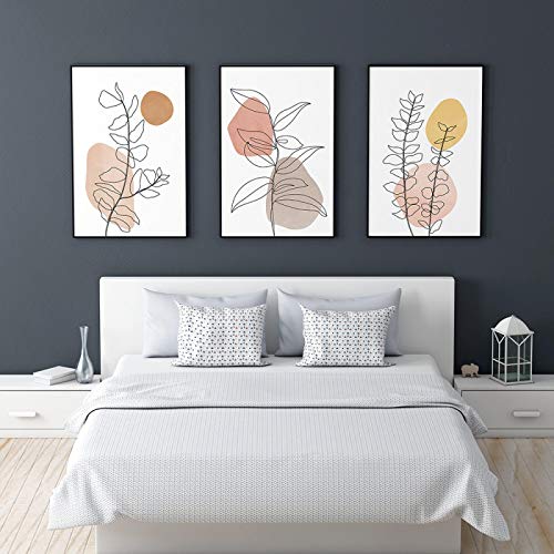 Peinture Toile Abstrait Géométrique Haute Définition Triptyque Feuilles Boho Décoration Murale Durable