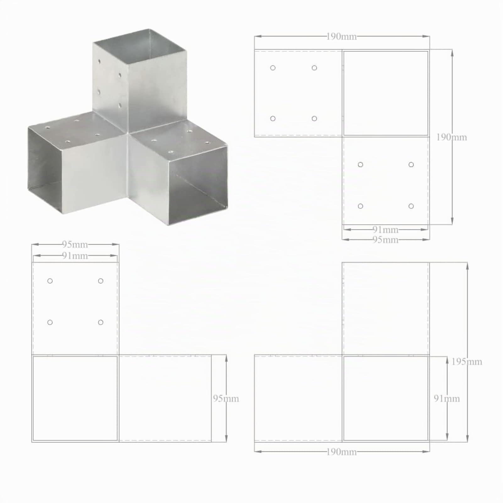 LAPOOH Connettori per Pali a Forma di Y 4 pz Metallo Zincato 91x91 mm,Articoli di ferramenta,Barriere e recinzioni,Pali e Assi per recinzioni-145474