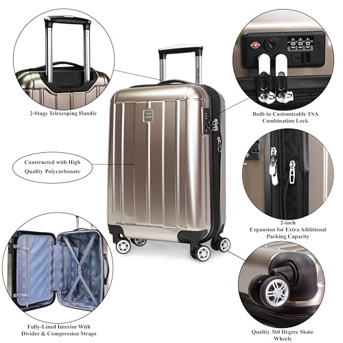 World Traveler Contour Hardside 3-Piece Spinner Luggage Set with TSA Lock, Champagne, One Size3