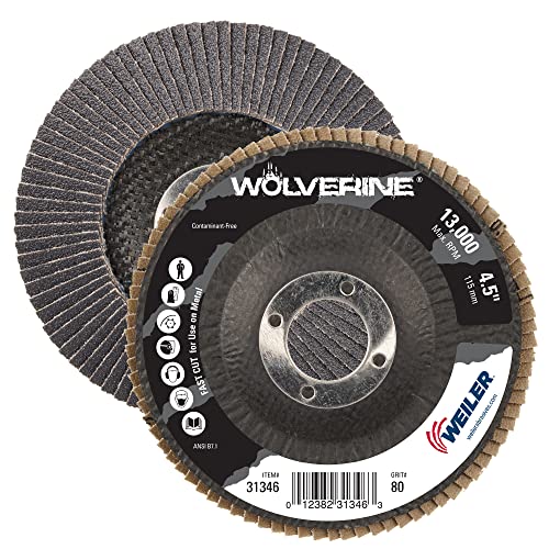 Image of Weiler 31402 Wolverine 4-1 /2 inch X 7 /8 inch Arbor Hole Abrasive Flap Disc, 40 Grit Zirconia Alumina, Flat Type 27, Phenolic Backing, Standard Density