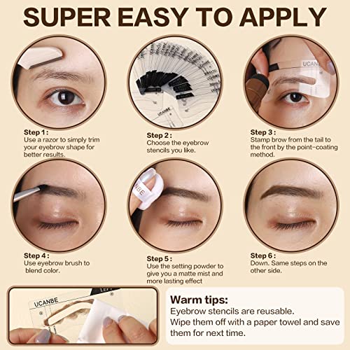 Ucanbe 25Pcs Eyebrow Stamp Stencil Kit With Dual-Color Eyebrow Stamp Pomade, 20 Reusable Eyebrow Stencils, Finising Powder, Double-Ended Brush, Eyebrow Razor, Zipper Pouch, Long Lasting Waterproof Eye Brow Stamping And Shaping Kit(Dark Brown+Black Brown) #TOP4