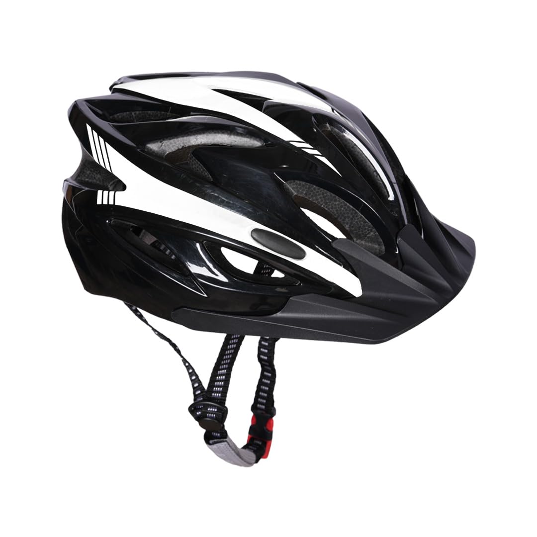 Xcape LumiSafe Cycling Helmet | Adjustable Lightweight Bike Helmet with EPS Foam Body, 18 Vents, PC Hard Shell Exterior | Turnfit System (Black & White, M)