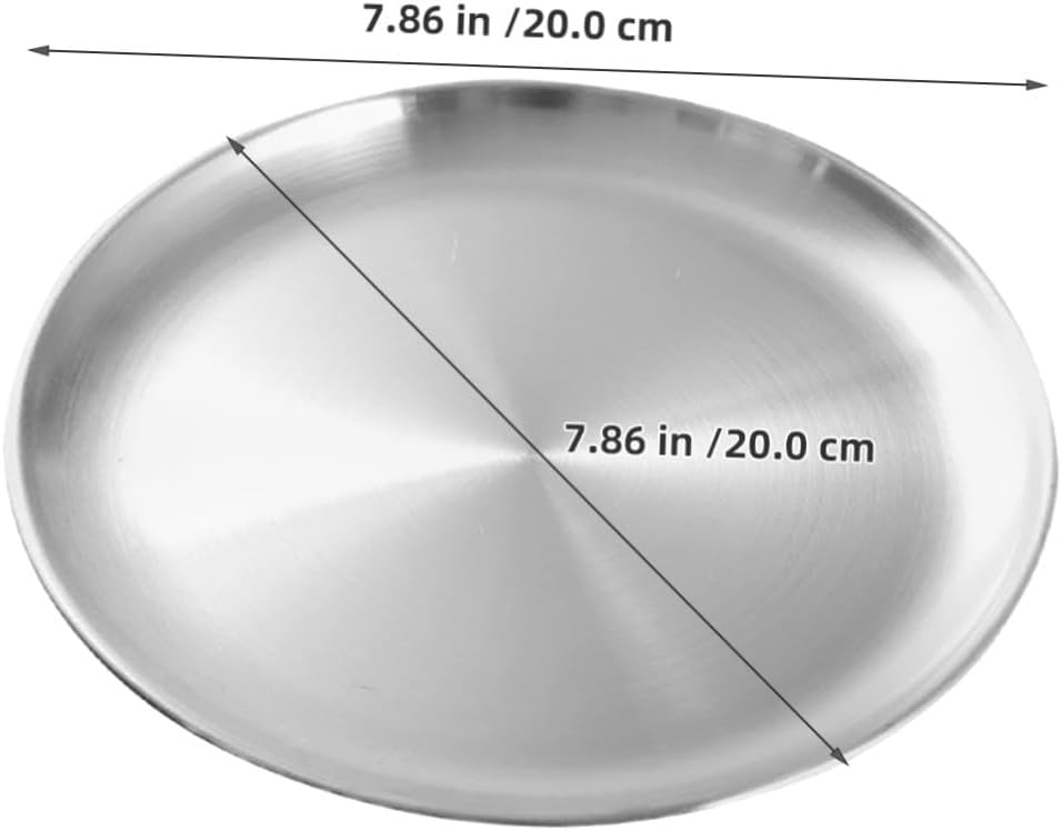 5pcs Large Stainless Steel Dinner Plates Set 20cm round Metal Plates for Serving Camping Party Resistant to Rusting and Easy Cleaning Reusable Elegant Circular Dish