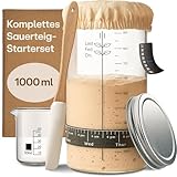 Praknu Sauerteig Starter Set aus Glas (1000ml) Komplett-Set mit Anleitung für Einsteiger & Zuhause backen (Sauerteig Set)