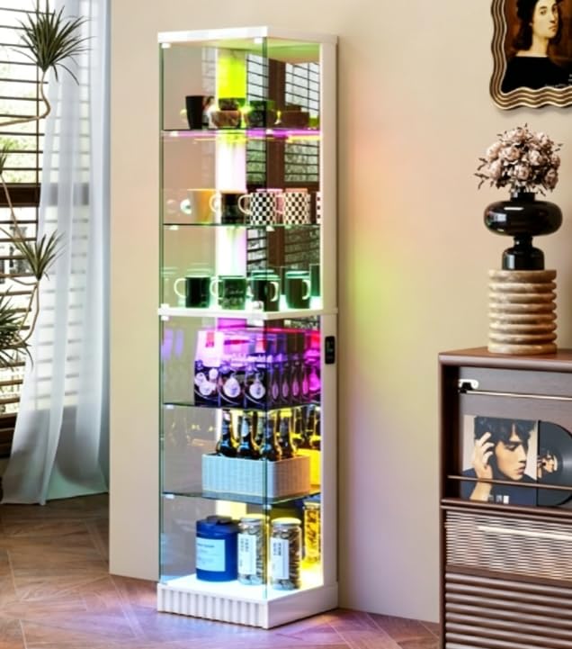 6 Tiers Corner Display Cabinets with RGB Light for Collectibles,White
