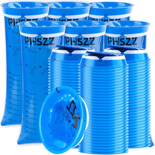 PHSZZ 100個パック 嘔吐バッグ 使い捨て 漏れ防止バーフバッグ ポータブルブルー 嘔吐バッグ 1000ml 吐き気バッグ 吐き気 乗り物酔い袋 車 旅行 飛行機 子供 タクシー用