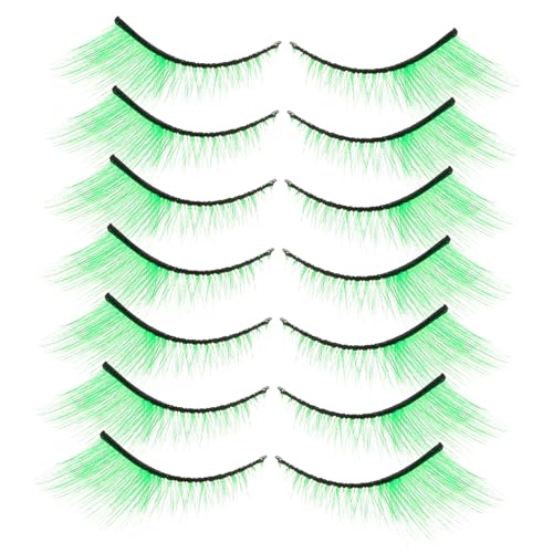 SOESFOUFU Green Glitter Fake Eyelashes 7 Pairs Extra Long Dramatic Stage Makeup Lashes for Costume Party and St Patrick's Day Cosplay