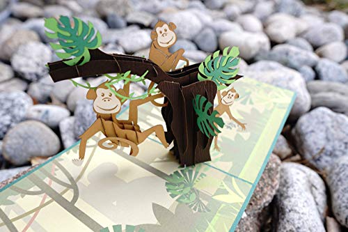 Image of Rykamia Monkey Pop Up Card, Blank Monkey Card, Monkey 3D Card, Monkey Gift, Jungle Card For Kids, Monkey Happy Birthday Card, Just Because, Card For Kid, Toddler Card, Monkey Lover Card, Wildlife Card