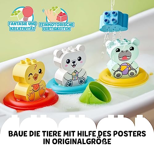 LEGO DUPLO Badewannenspaß: Schwimmender Tierzug - Badespielzeug für Kleinkinder - Motorikspielzeug für Jungen und Mädchen ab 1 Jahr - mit Nilpferd, Ente und Eisbär Minifiguren - Kinder Geschenk 10965