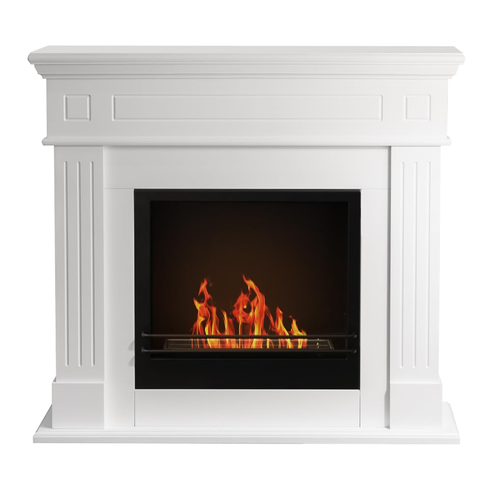 Divina Fire Cambridge Bodenkamin aus Holz, weiß, 110 x 36 x 100 cm