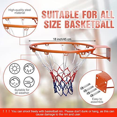 Meooeck Universal 18'' Basketball Rim Replacement Wall Mounted Hanging Basketball Hoop Net, Official Size 7 29.5'' Deep Channel Rubber Basketball And Hand Pump For Indoor Outdoor Games (Orange) #TOP1