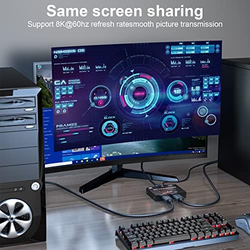 ConnBull DisplayPort Switch Bidirectional Splitter 2 In 1 Out DP Switcher supports 4K@120Hz Compatible with PC Laptop Monitor and more