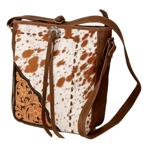 American Darling Cross Body Hand Tooled Hair on-Genuine Leather Western Women Bag Handbag Purse | Crossbody for Cute