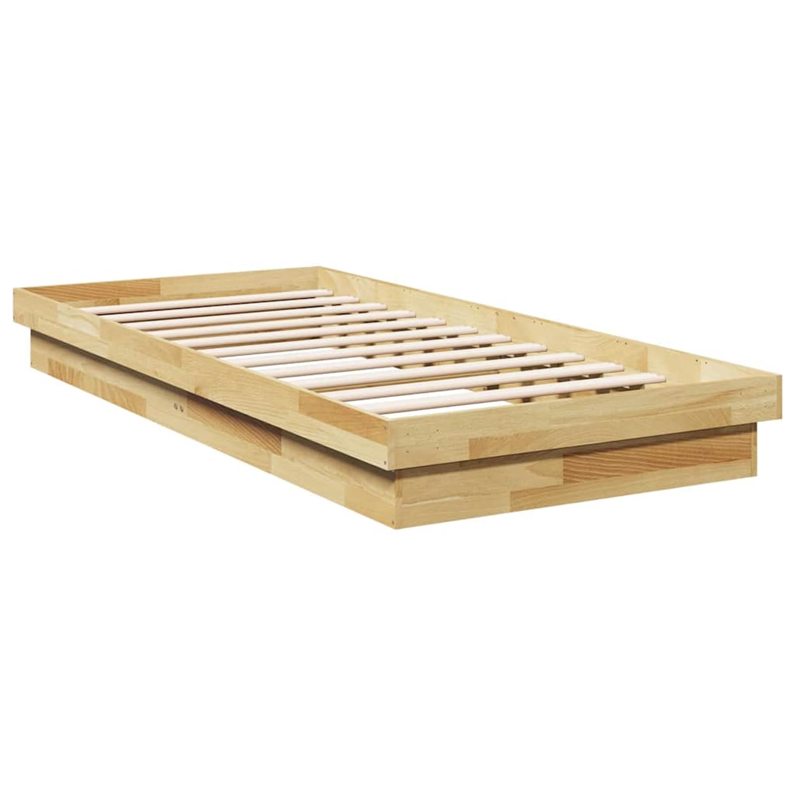 WGYHOME Łóżko z litego drewna, 75 x 190 cm, naturalne drewno dębowe – niskie łóżko podłogowe ze zintegrowanym stelażem do sypialni
