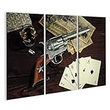 islandburner Bild auf Leinwand Poker Revolver Whisky 