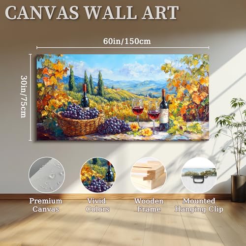 crmotu Orchard Landscape Wall Art, Vineyard Prints Dining Room Art, Fruit Grape Extra Large Canvas Paintings, Rustic Cozy Pictures Wall Decor Living Room Farmhouse Wine Cellar Home Office 30x60 Inch