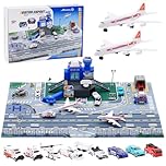 Airport Toys Airplane Car Toy Set for Kids with Trucks, Helicopter, Planes, Signs, Fire Trucks Race Cars and Airport Playmat, Great Military Toys Parking Lot Toy for Boys Girls Toddler Age 3+