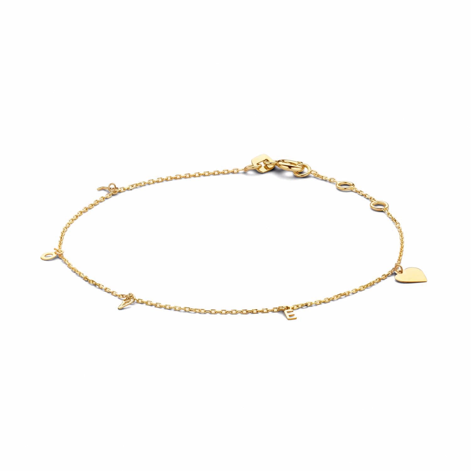 JACKIE GOLD Schmuck Damen | 14 Karat / 585 Echt Gold Armband | Jackie L.O.V.E. Bracelet JKB20.030| 16 – 17 – 18 cm Länge verstellbar | Armkette mit Buchstaben