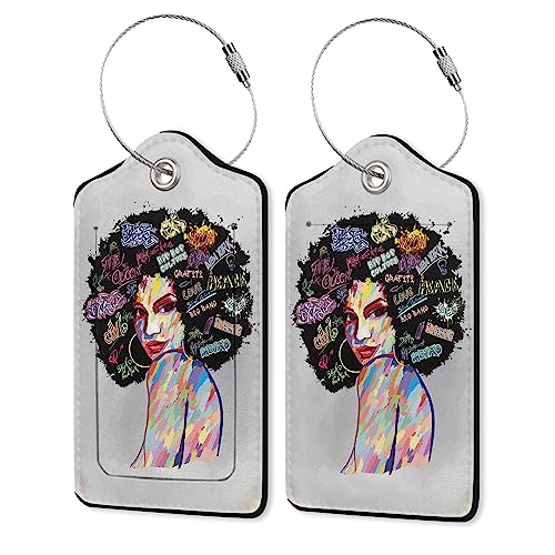 Black Girl Luggage Tag for Suitcase,African American Travel Luggage Cover with Privacy Cover ID Label & Stainless Steel Loop for Women
