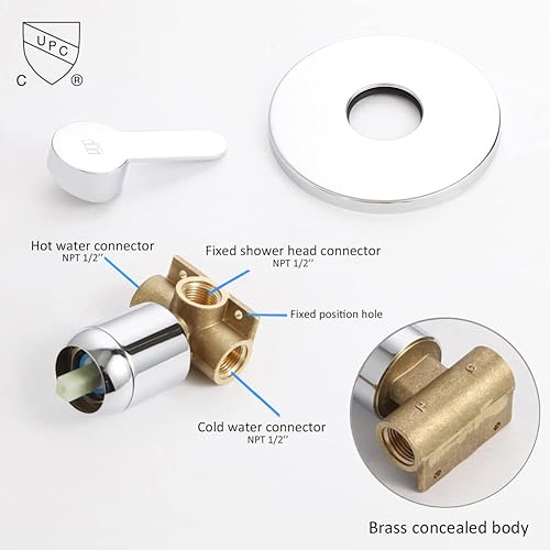 Miniatura 5 de POP SANITARYWARE Juego de grifo de ducha cromado para baño, sistema de ducha de lluvia montado en la pared de 8 pulgadas, juego de cabezal de ducha