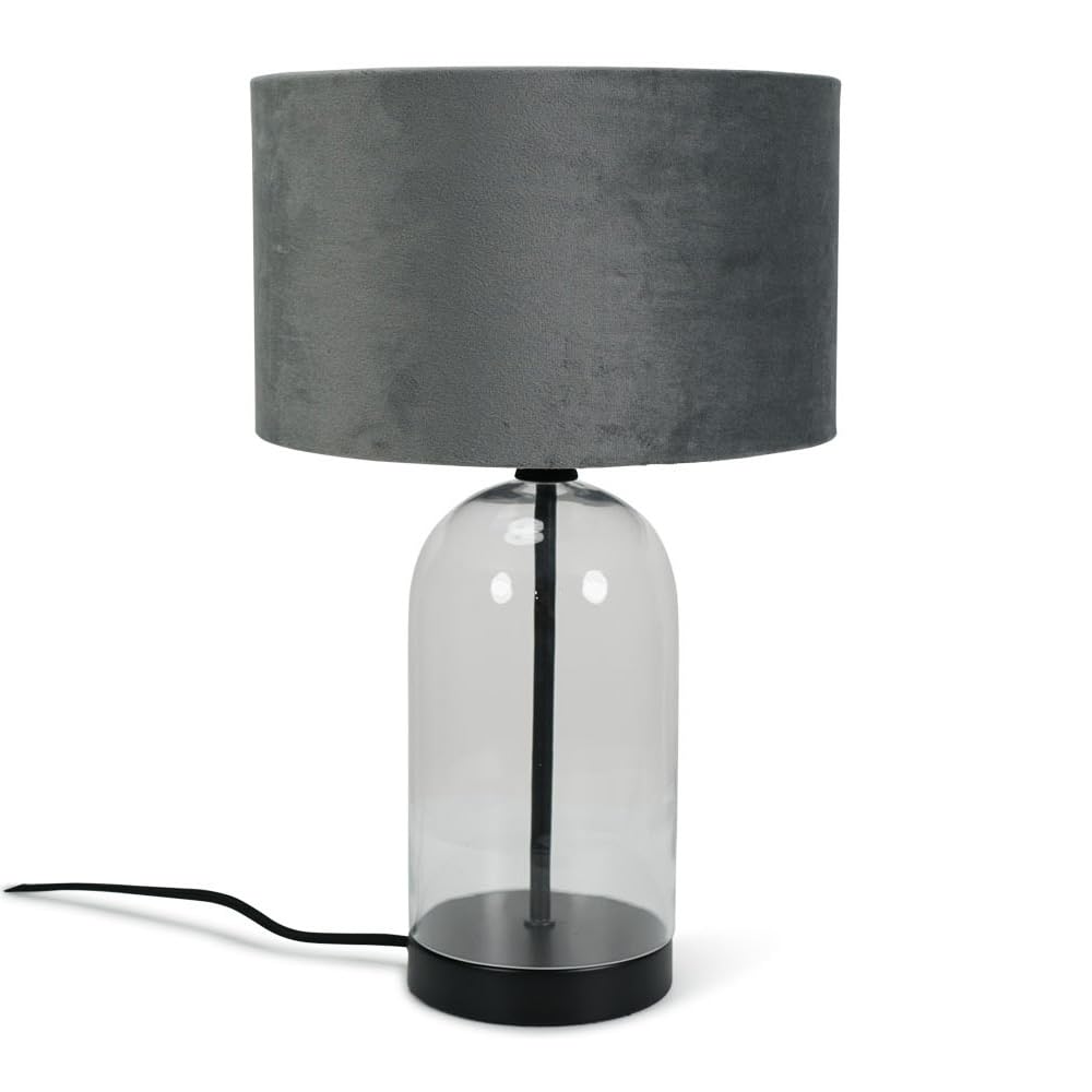 Valuelights Unisex Black Jessy Glass Table Lamp W/ Grey Velvet Shade
