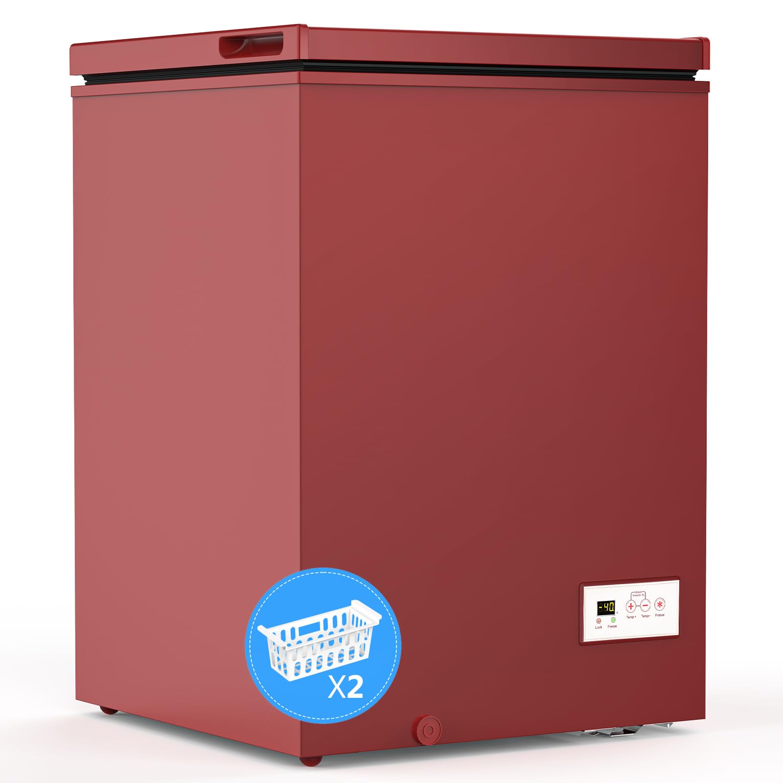 Cowsar 58090RFR0-RED-EL 3.5 cu ft Chest Freezer Stainless Steel