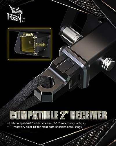 Image of RENO Shackle Hitch Receiver, 2 inch Receiver Towing Mount Heavy Duty 45,000 lbs Compatible with 3 /4 inch D-Ring Shackle for Trucks Off-Road SUV 4x4 Vehicle Towing Recovery (Aluminum, Black)