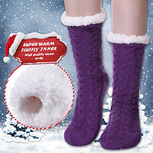 DYW Women Winter Thick Slipper Socks with Grippers Non Slip Warm Fleece Lining Fluffy Fuzzy Socks Christmas Gifts2