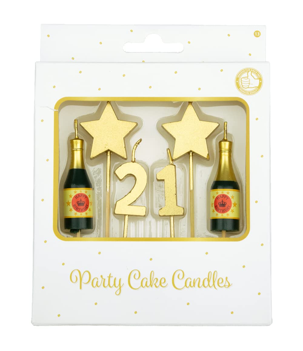 PD-Party - Birthday Candles for Cakes - Birthday Decoration - Golden Cake Candles for Birthday Parties for Children and Adults - Number Candles - Number Candle - Size 3 x 9 x 1 cm - 21 Years