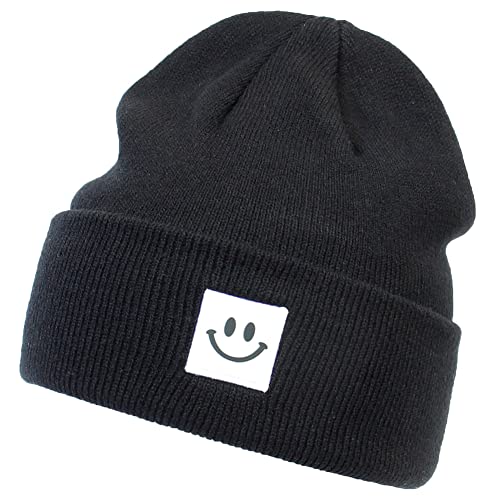 GEGEEN DOMOG Beanie Mützen für Damen Herren Smiley Gesicht Beanie Winter Warm Knit Y2k Beanie Rodelmütze, Schwarz, Einheitsgr��e Cover