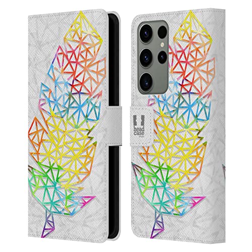 Housse Cuir Samsung S23 Ultra 5G Head Case Designs Étui Portefeuille Plumes Géométriques Premium