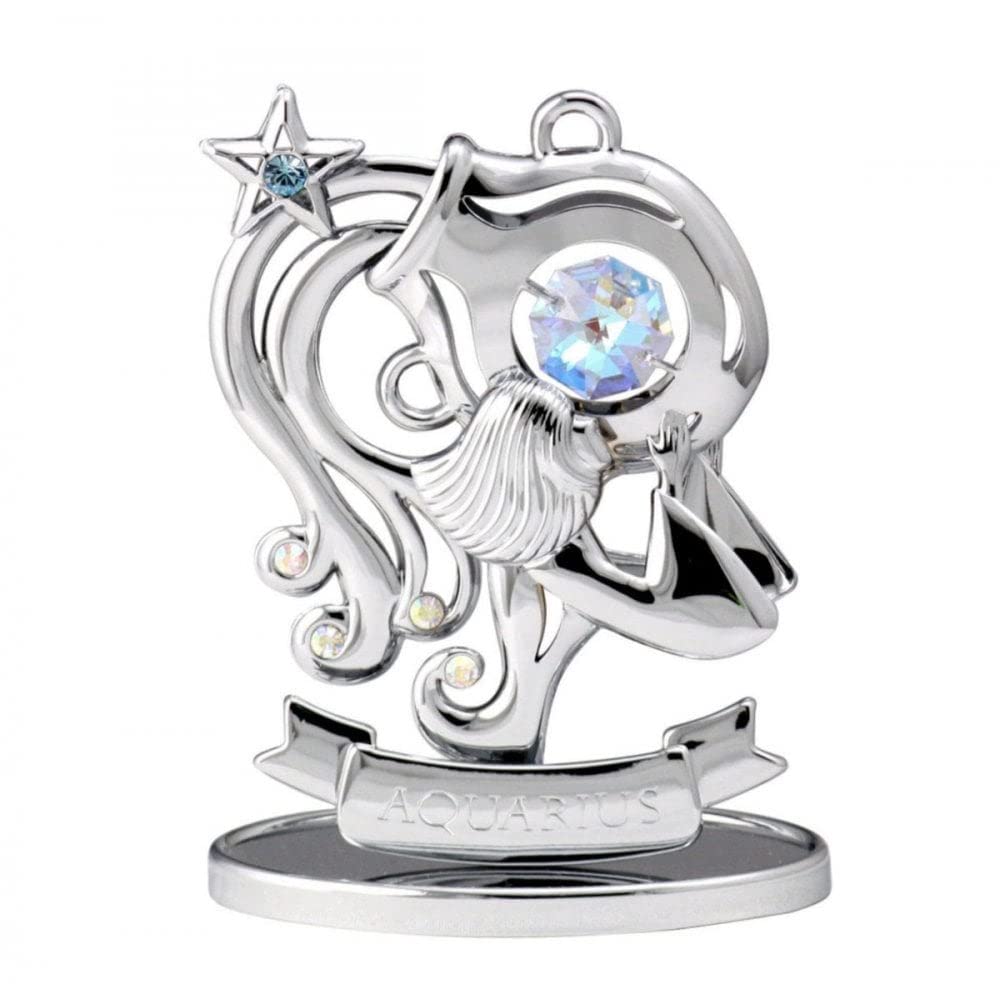 Crystocraft Aquarius Zodiac Sign Crystal Ornament With Swarovski Elements Gift Boxed Aurora Borealis Crystals Chrome Plated Metal Perfect Keepsake Collectors Gift Figurine Home Decor Astrology (Aquarius)
