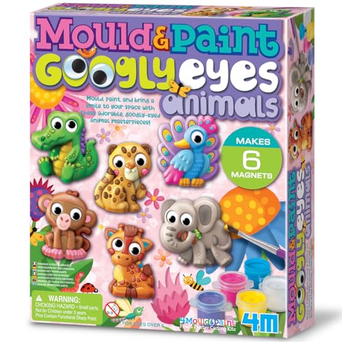 4M Mould & Paint Googly Eyes Animals, Arts and Crafts Kit to Cast, Create and Paint 6 Fridge Magnets or Badges, for Boys and Girls Ages 5-12 Years