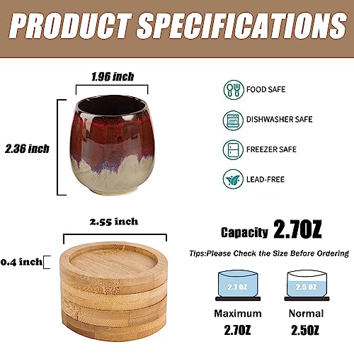 Hywisnok Hand-painted Ceramic Espresso Coffee Cup Saucer Set of 4, 2.7 Oz, Japanese Tea Cup,Small demitasse,Tazas de Cafe, Cappuccino best gift(4 Colors Mix)