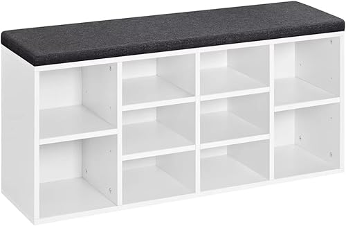 LUKEO 10 Cubbies Shoe Storage Bench Wood Foam and Fabric White Shoe Cabinets Muebles Door-to-Door Shoe Cabinet