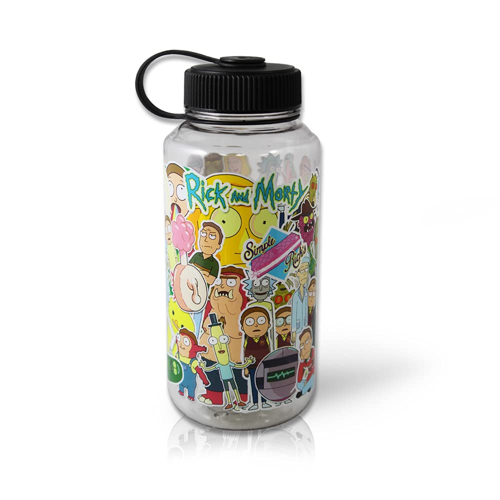 Just Funky Rick and Morty Water Bottle, Blips and Chitz PLUMBUS, w/Black Colored Lid Plastic Water Bottle, 32oz