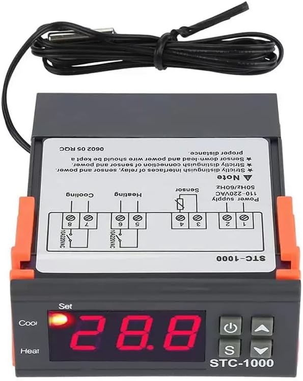 STC-1000 Contrôleur De Température, DC 12 V 10 A, Thermostat Numérique Tout Usage, étalonnage De La Température Avec Sonde De Capteur NTC Pour Chauffage Et Refroidissement Du Congélateur, Trappe De