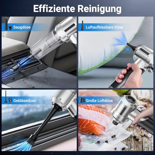 NVKHG Handstaubsauger, 28000Pa Handstaubsauger Akku, 3 in 1 Faltbar Mini Staubsauger, Autostaubsauger mit Bürstenloser Motor, Nass&Trocken Kabelloser Staubsauger für Auto, Haus, Küche