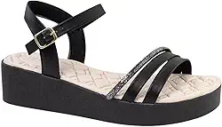 Sandálias Femininas Anabela Ortopédica Anatomica, Tiras de Strass 8501