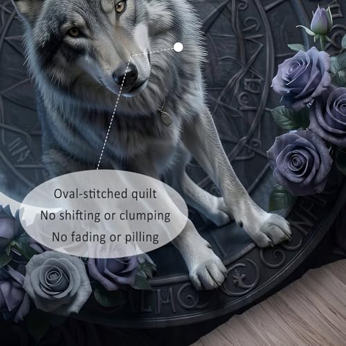 Image of Gothic Wolf Moon Comforter Set Queen Size Dark Fantasy Wolf Rose Bedding Sets for Kids Teens Boys Girls Bedroom Mystic Witchy Decor Quilt 1 Comforter 2 Pillowcases