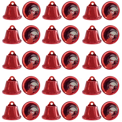 LONG TAO 50 Pcs Decorative Bells Craft Bells Jingle Bells Bridal Bells Decor Bells Ornaments Decoration Christmas Tree Pendants for Christmas Festival Decor DIY Craft (35mm, Red)