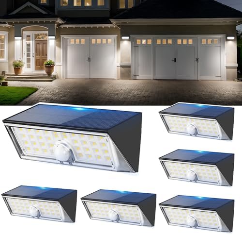 ROSHWEY Solar Motion Sensor Outdoor Lights, 6 Pack Waterproof Solar Powered Flood Security Lights with Motion Detector for Outside, Wall Fence Lighting for House Yard Garage Patio Pathway