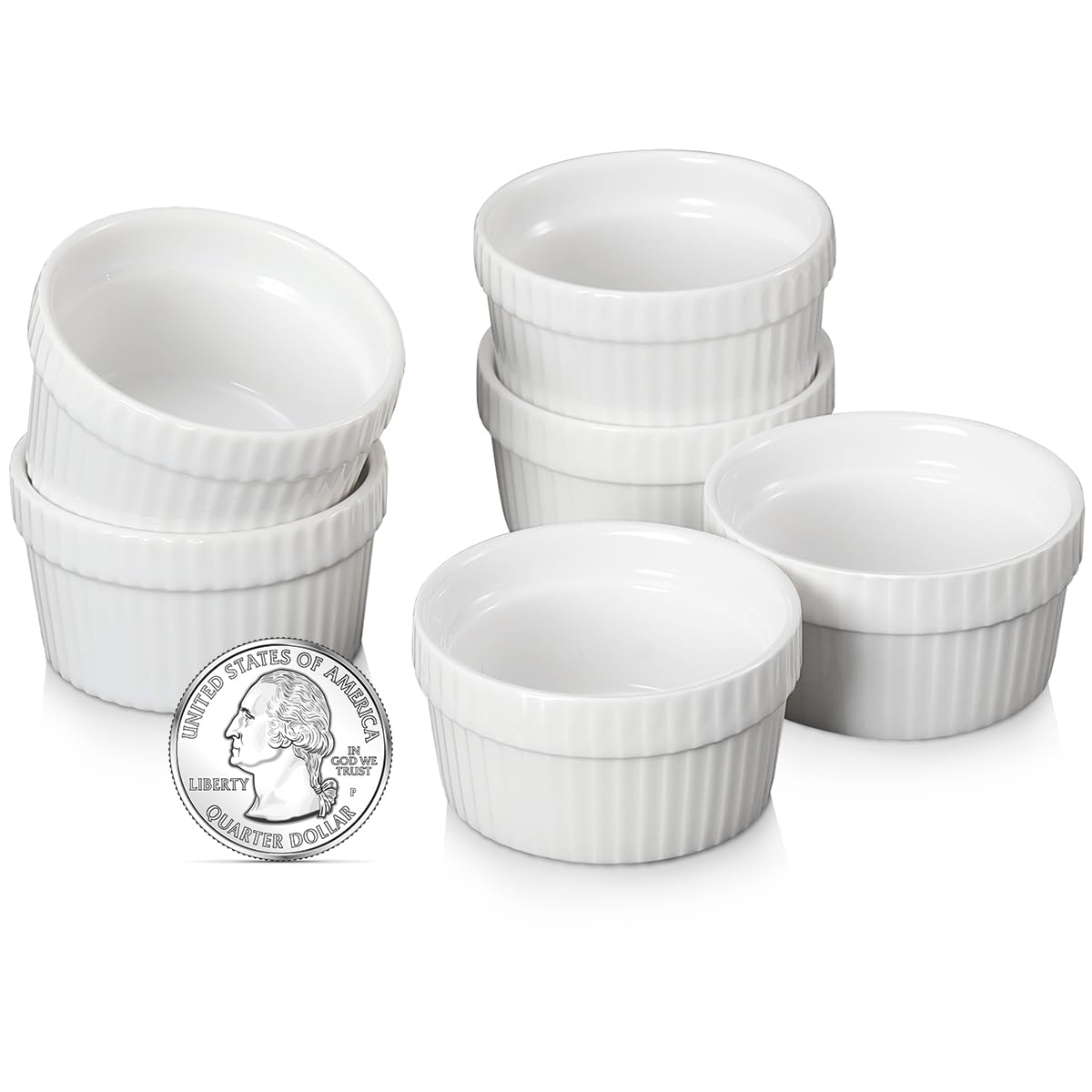 ミニラメキン 1.5オンス セラミックディッピングソースボウル 磁器スフレ皿6個セット 小さなブリュレラメキンズ デザートカップ サービングディップボウル キッチン/電子レンジ/オーブン対応 ホワイト
