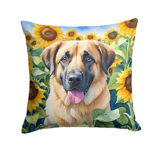Caroline's Treasures in Sunflowers Throw Pillow, 14Hx14W, Anatolian Shepherd 6012