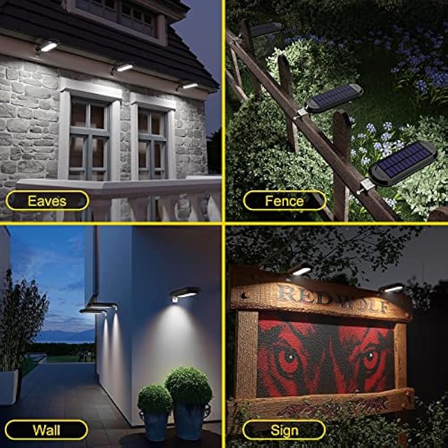 ROSHWEY Solar Gutter Lights 200LM, 18 LED Gutter Solar Lights Outdoor Waterproof, Bright Wall Lamp Christmas Fence Light for Eaves, Garage, Yard, Porch (4 Pack-Cool White Light)