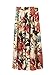 Produktbild Damen Leinen Baumwolle Maxirock mit Seitentaschen Elastischer Bund Langer Rock Boheme Retro Vintage Rocklänge 90cm - Khaki Rock mit Gedruckter Bordeaux Dunkelrosa Blumen B04