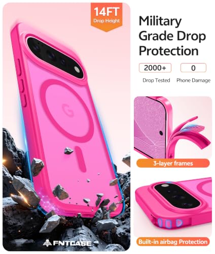 Image of FNTCASE for Google Pixel 11 Pro Case / Pixel 11 Case, with Screen Protector | Fit for Magsafe, Translucent Matte, 14FT Military Grade Drop Protection, Shockproof Protective Phone Cover, Hot Pink