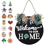Seasonal Interchangeable Welcome Sign for Front Door Decor, Welcome to Our Home Sign with...